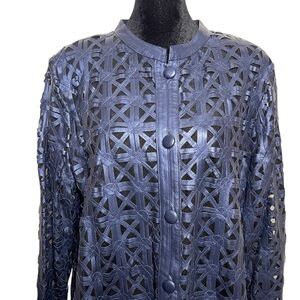 NWT Dakota West Lambskin Leather Lace Longline Jacket Pearlized Blue — Size XL